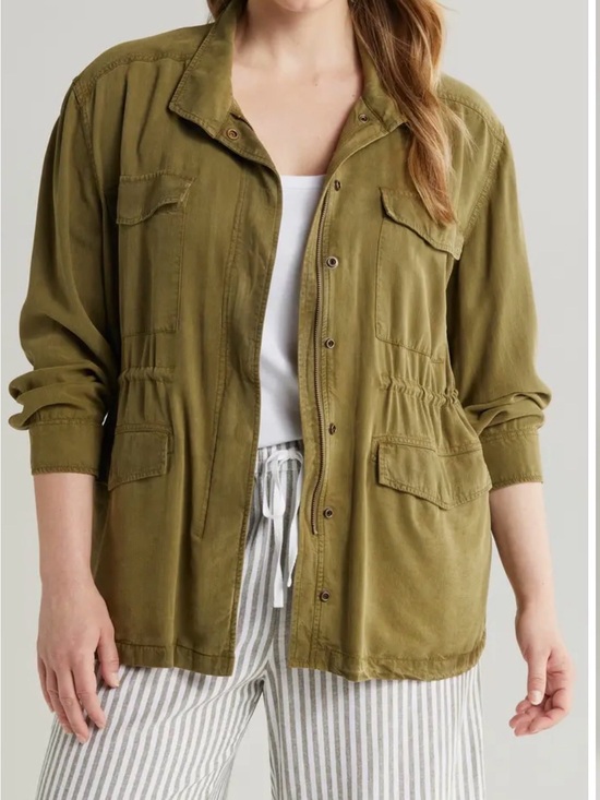 Caslon Jackets & Blazers - Caslon Olive Green Utility Jacket with Drawcord Waist
